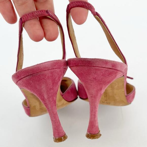 Vintage Manolo Blahnik Pink Suede Knotted Bow Pointed Toe Slingback Pump IT 39.5 - Picture 7 of 10